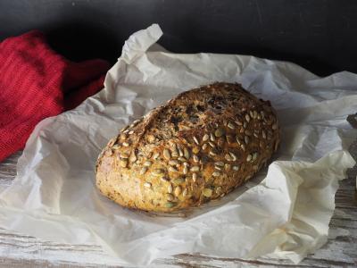 White kraft paper with a brown bread